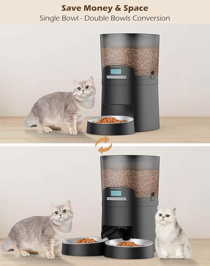 HoneyGuaridan 6.5L Automatic Cat Feeder for 2 Cats,Wi-Fi Smart Pet Feeder,Timer Cat Food Dispenser for Cats & Dogs, APP Control,Desiccant, Voice Recorder Black