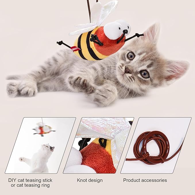 Bee Cat Toy, Interactive Squeaking Cat Toy, Chirpy Bee Sound Toy for Cats, Catnip Toys, Engaging Cat Toys, Keeps Cats Entertained, Fluffy Kitten Toy