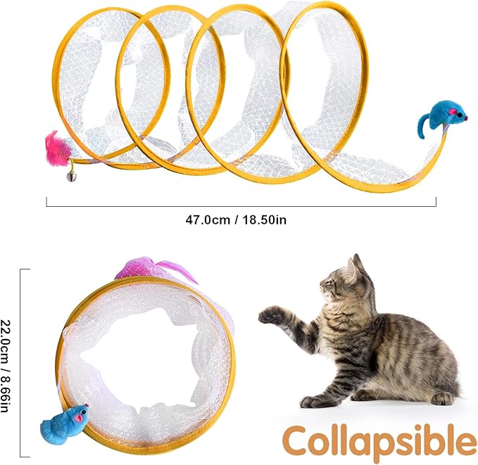 Abnaok Folded Tunnel Cat Toys, Interactive Indoor Cat Tunnels, Safe and Durable, Portable and Foldable, S-typed Spring Design