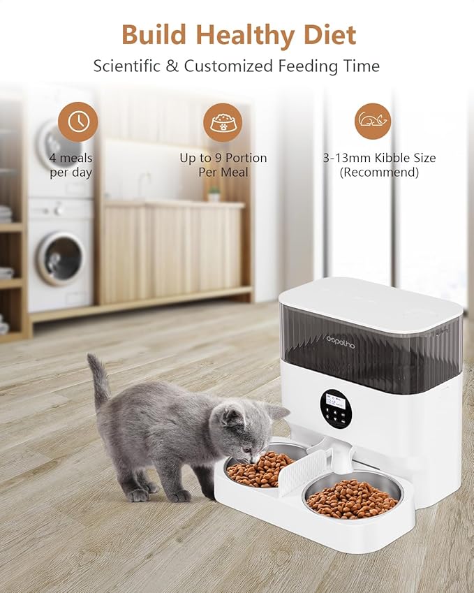 Elevated Automatic Cat Feeders for 2 Cats - 5L Timed Cat Food Dispenser with Raiser Kit & 2 Stainless Steel Bowls, 10s Meal Call Programmable Portion Control Pet Feeder for Cats & Dogs
