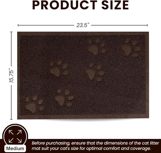 Andalus Medium Cat Litter Mat, Pack of 2 - Waterproof, Non-Slip & Easy to Clean Cat Litter Box Mat for Extra Efficient Pet Litter-Trapping, Brown (23.5” X 15.75”)