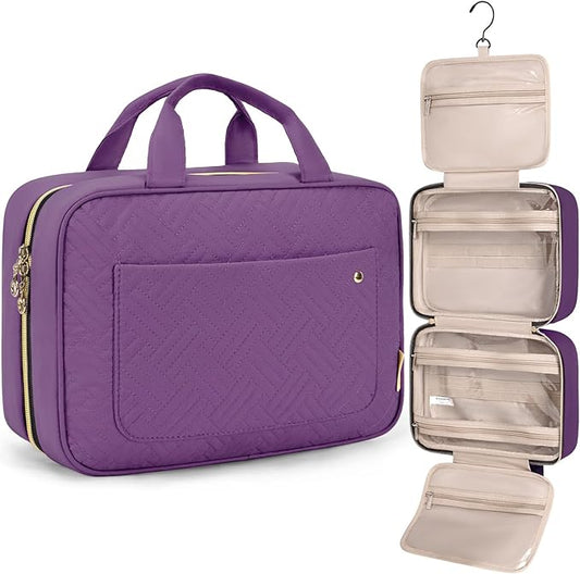 BAGSMART Toiletry Bag Travel Bag with Hanging Hook, Water-resistant Makeup Cosmetic Bag Travel Organizer for Accessories, Shampoo, Full Sized Container, Toiletries (Purple, Large)