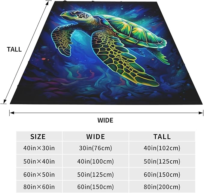 Sea Turtle Blue Blanket Turtles Shell Waves Flannel Throw Blankets for Home Decor Couch Bed Sofa Soft Fuzzy Lightweight Gifts for Kids Adult 80x60 Inches