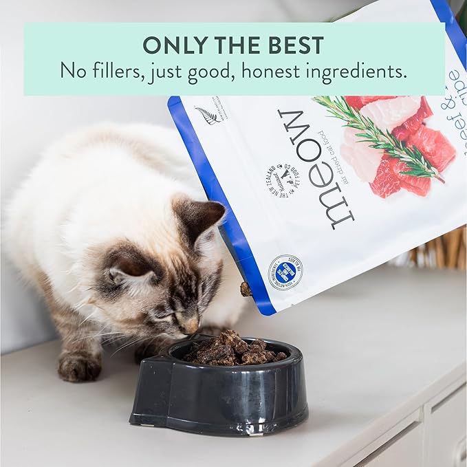 Meow Air Dried Cat Food - Beef & Hoki Recipe, High Protein Dry Cat Food Use as a Complete Diet, Topper, Mixer, or as Cat Training Treats, All Life Stages, 26.5 oz