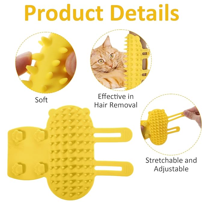 2PCS Cat Self Groomer Brush, Adjustable Cat Face Scratcher Silicone Cat Combs Cat Massager for Climbing Frames Table Legs Long and Short-Haired Kitten Cats(Yellow)