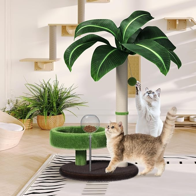 Cat Scratching Post with Bed, Cat Tree Tower Natural Sisal Cat Scratcher Cat Bed Cute Cat Tree for Kittens and Cats