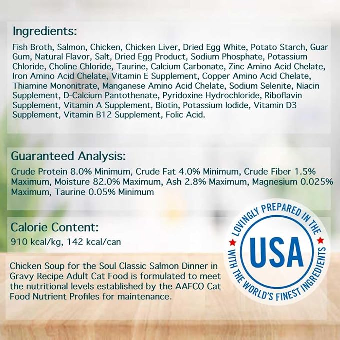 Chicken Soup For The Soul Classic Wet Adult Cat Food, Salmon Shreds Dinner, 5.5 Ounce Can (Pack of 24) | Soy Free, Corn Free, Wheat Free, Canned Cat Food Made with Real Ingredients