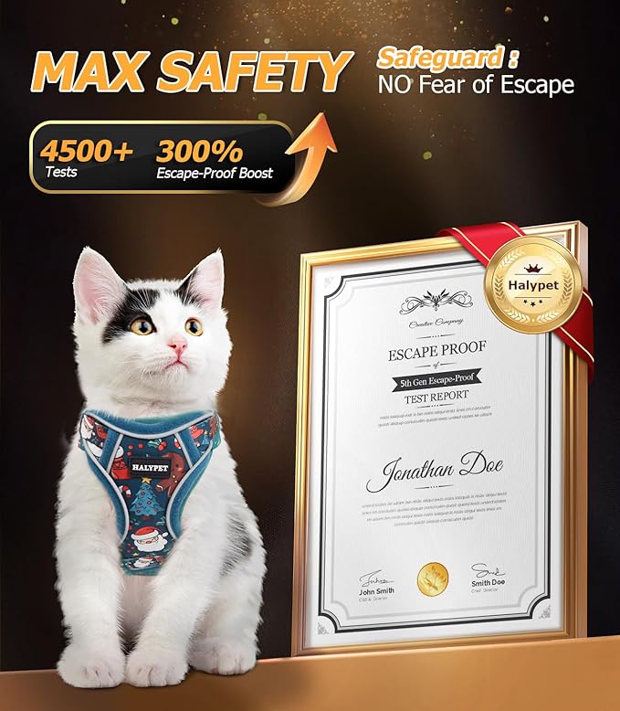 Halypet Cat Harness and Leash Set [MAX Safety 4th-Gen Upgrade] Escape Proof Adjustable Cat Leash Comfortable Soft Vest Easy to Wear Kitten Harness with Reflective Strip for Cats Walking, S Night Blue