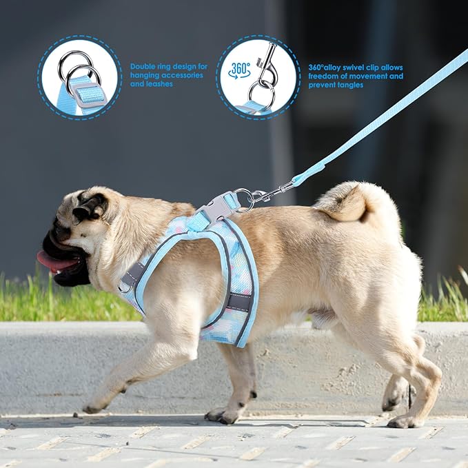 AMIR Cat Harness and Leash for Walking, Escape Proof Breathable Vest Adjustable Harnesses for Cats and Small Dogs, Easy Control Reflective Straps Pet Jacket, Blue, Size S