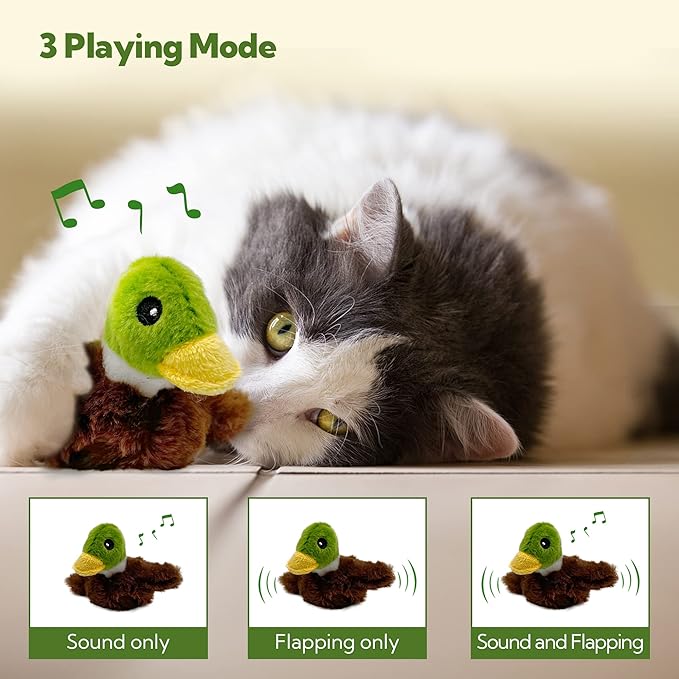 Cat Toys for Bored Indoor Cats, Cat Bat Wings with Catnip for Cats, USB Rechargeable Motion Activated Kitten Toys, Interactive Flapping and Chirping Duck Cat Toy