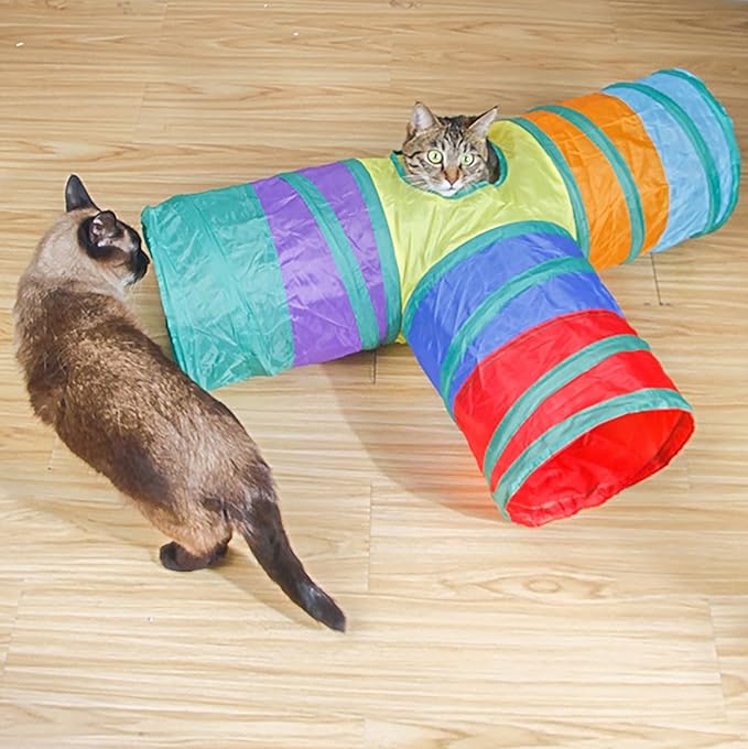 iCAGY Cat Tunnels for Indoor Cats Interactive, Rabbit Tunnel Toys, Pet Toys Play Tunnels for Cats Kittens Rabbits Puppies Crinkle Pop Up 3 Ways Rainbow