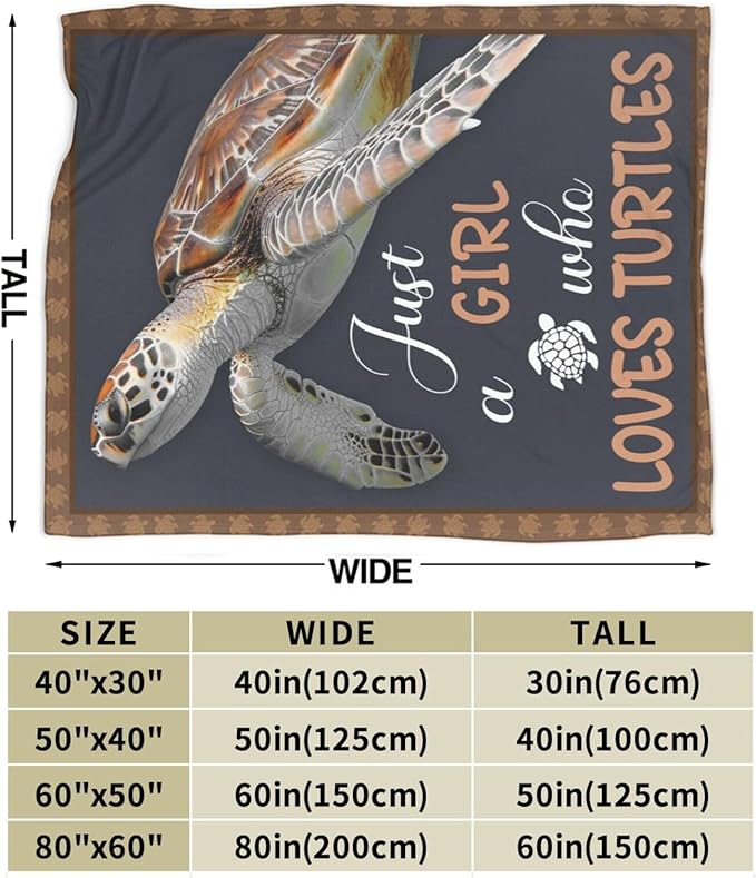 Sea Turtles Blanket for Woman Just A Girl Who Loves Turtle Throw Blanket Turtlesdecor Stuff Merch Cozy Flannel Fleece Fuzzy Warm Soft Plush Lightweight Bedding Turtles Gifts for Girls Couch 50"X40"