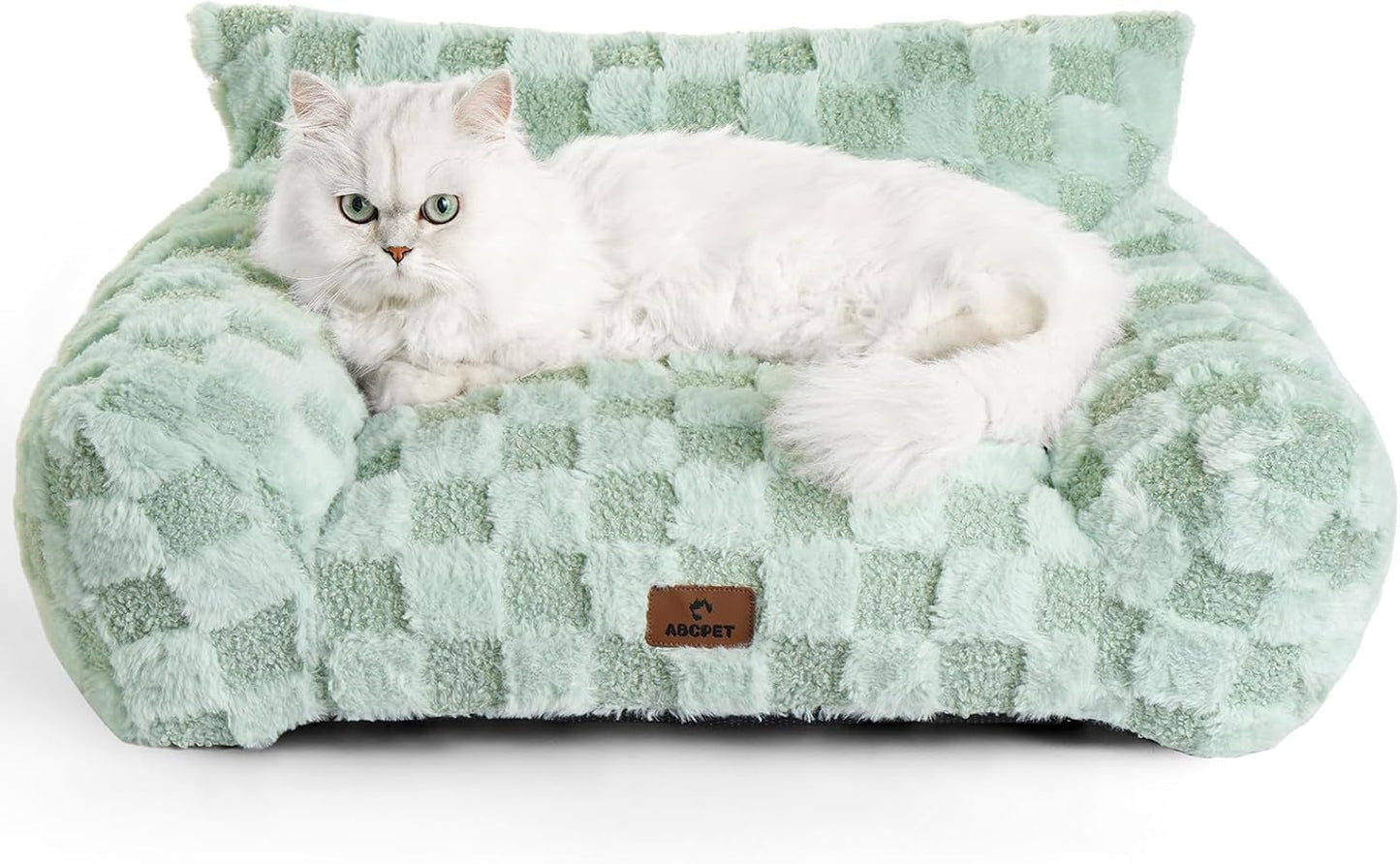 Cat Bed Cats Couch for Puppy and Kitten, Fluffy Pet Couch Small Dog Sofa Bed, Supportive Cat Sofa for Indoor Cats, Washable Cover & Non-Slip, 26 inch, Green