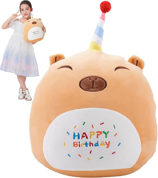 16 Inch Plush Brown Capybara Stuffed Animal Happy Birthday Capybara Hugging Pillow Birthday Capybara Plushies Throw Pillow Birthday Capybara Anime Gift for Kids and Lovers