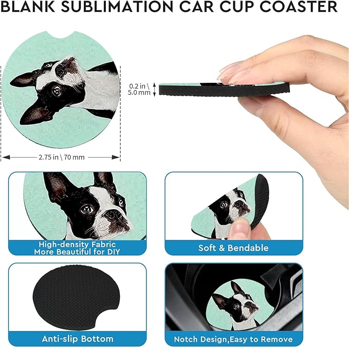 Car Coasters for Cup Holders,2 Pack Dog Car Coasters,2.75" Universal Size Anti Slip Rubber Mat,Automotive Cup Holder Decal Decor Accessories,Dog Gifts for Women,Men,Mom