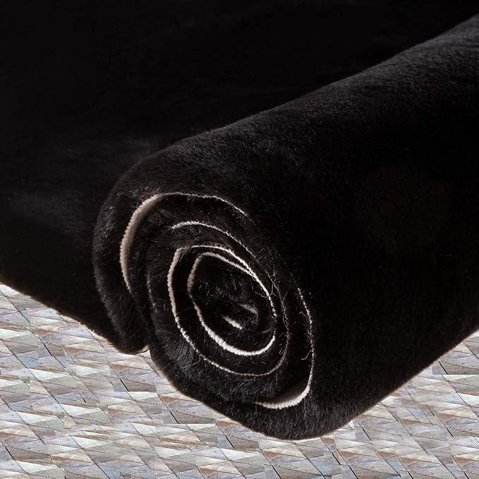 Black Shag Washable Fluffy Fur Area Rugs for Bedroom Living Room Faux Rabbit Fur Nursery Rug Runners 2x6 Cute Room Décor