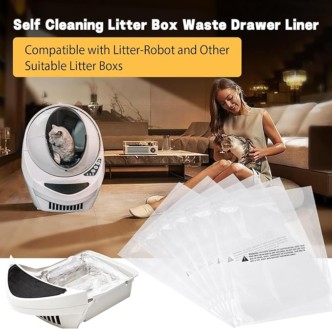 100 Count Waste Litter Robot Bags,Cat Litter Box Liner Bags Compatible with Litter Bag Robot 3 4 Waste Bags,9-11 Gallons,Cat Litter Automatic robot Liner Bags