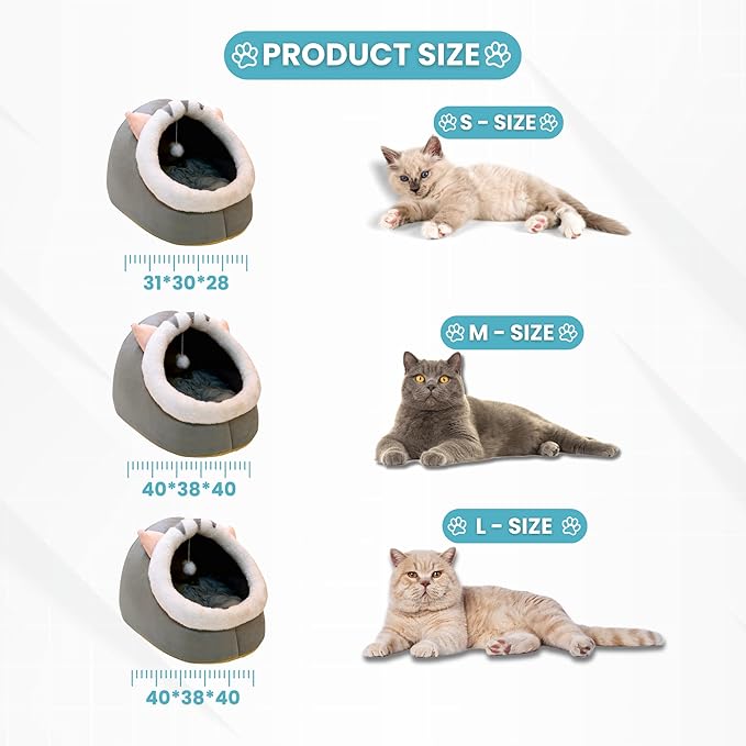 Johanna's Gateau Cat Bed Cave, Covered Cat Bed with Removable Washable Cushioned Pillow, Comfortable Warming Cat Beds for Indoor Cats, grey