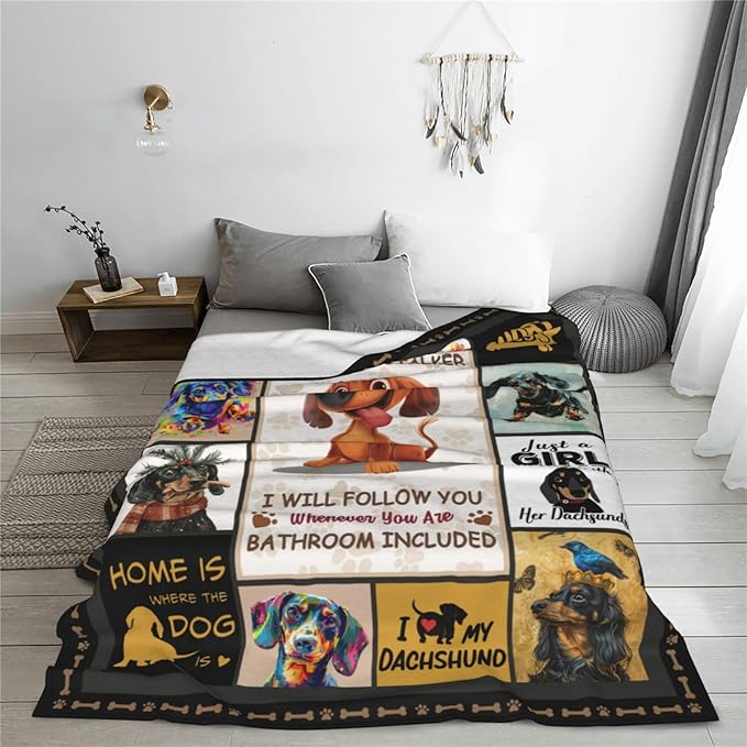 Dachshund Dog Blanket Cute Dachshund Decor Throw Blanket Super Warm Soft Plush Lightweight Fleece Flannel Blanket Gifts for Dog Lovers Girls Boys Women Men Adults for Winter Couch 40"X50"