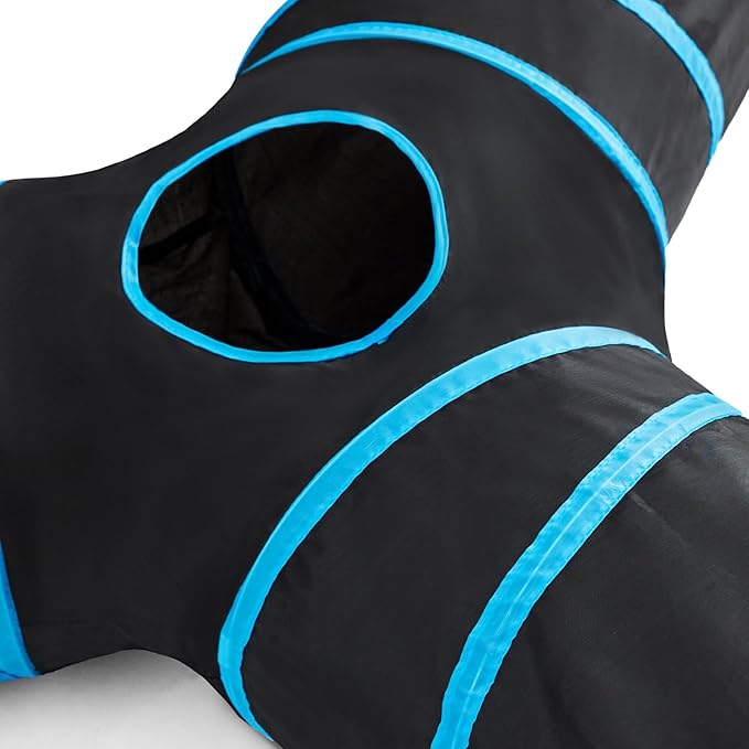 Tempcore Pet Cat Tunnel Tube Cat Toys 3 Way Collapsible, Cat Tunnels for Indoor Cats，Kitty Tunnel Bored Cat Pet Toys Peek Hole Toy Ball Cat, Puppy, Kitty, Kitten, Rabbit Blue Large Size