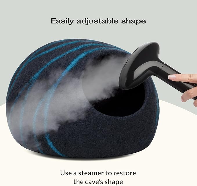 MEOWFIA Cat Cave – Premium Felt Cat Bed for Indoor Cats, Handmade 100% Merino Wool (Dark Shades) (Large, Black Aqua)