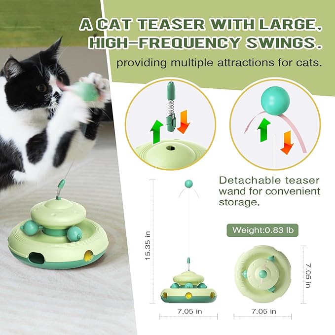 Zaabaaziba Interactive Cat Toys, Track Balls Kitten Toy for Indoor, High-Elasticity Cat Teaser Wand Cat Feather Toy, Perfect Toy for Multi-Cat Households for All Cat Breeds Green