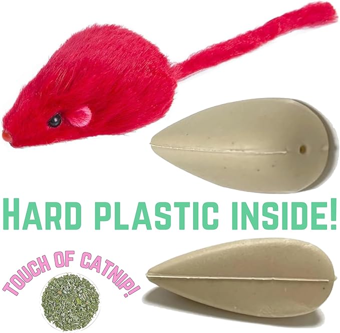 Smokey's Stash Faux Fur Cat Mice Toy 12 Per Pack Multi Color Realistic Small Mouse with Rattle and Catnip Safe for Adult Cats and Kittens 5.5 inches Long