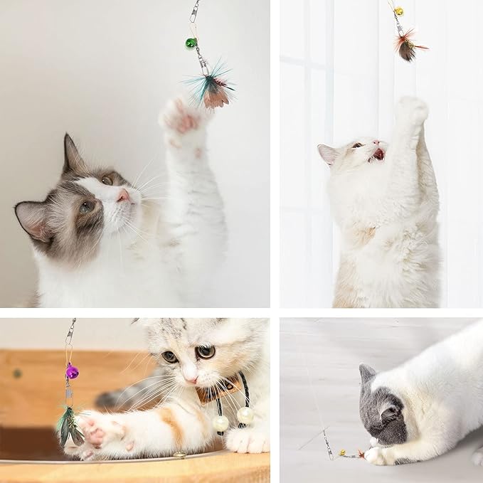 SONGWAY Cat Teaser Wand Toy - 10 Pieces Insect Cat Toy Set, Retractable Cat Wand Toy, Cat Teaser Wand Refills with Bell, Cat Feather Toys, Interactive Cat Toys for Indoor Cats