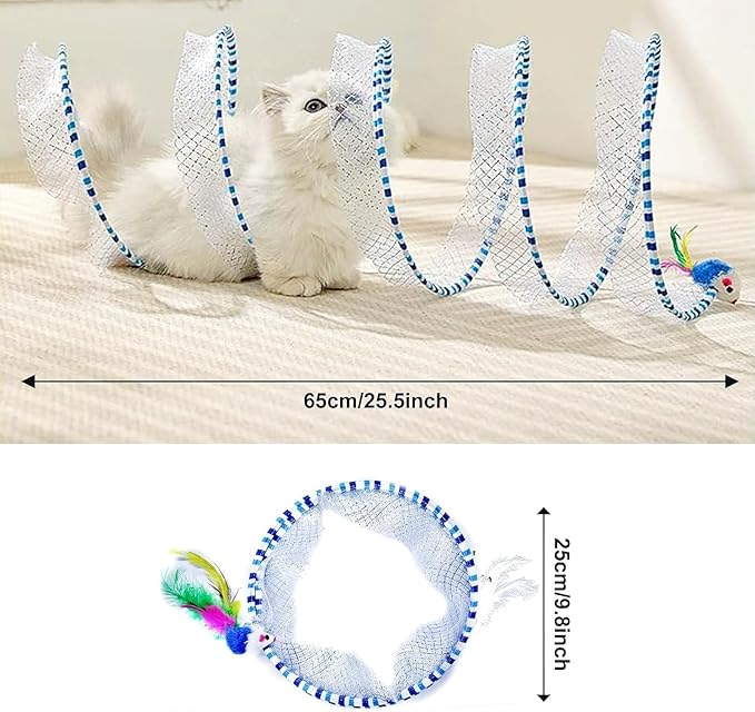 Cat Tunnel Spring Toy Cat Tunnel for Indoor Cats Folded Cat Tunnel Spring S-Shape Pet Entertainment Toy for Puppy, Kitty, Kitten, Rabbit (1Pack Blue)