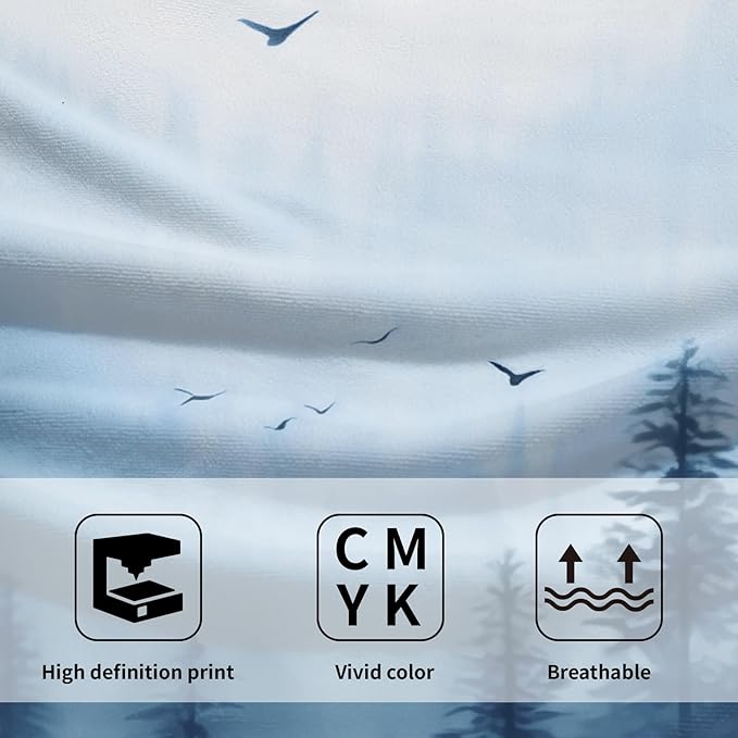 Blue Misty Forest Hand Towels Set of 2 Nature Mountain Soft Guest Face Bath Towel Kitchen Dish Towels Spa Home Bathroom Decorations