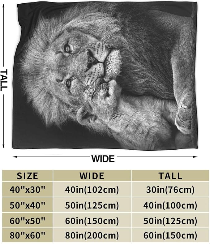 Lion Throw Blanket Lion and Lion Cub Plush Fleece Soft Cozy Lion Gifts Blanket for Kids Girls Boys Adults Decor 40''X50''