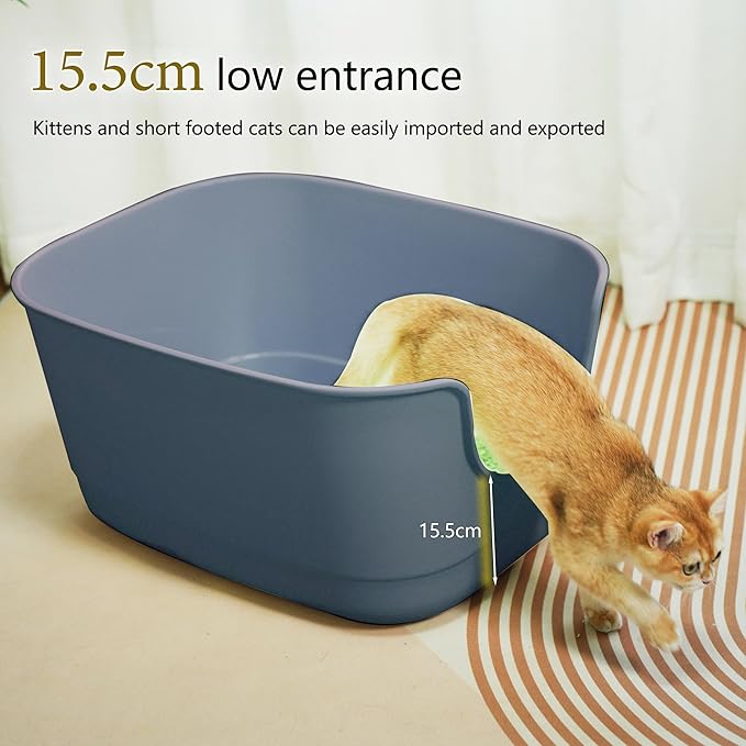 High Sides Cat Litter Box 24.6''Lx18.3''Wx12.2''H Jumbo Cat Litter Pan for Multi Cats Households, Extra Large Open Big Cat Litter Box with High Wall Anti-Splashing Kitty Litter Box(Pack of 2)