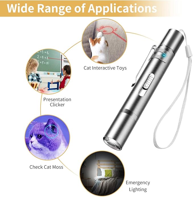 Cat Toys for Indoor Cat Mouse Toys Pet Interactive Toys Pointer Kitten Cat Dog Chase Play LED Flashlight 7 Adjustable Patterns Red Light Remotes Teaching Tool Rechargeable