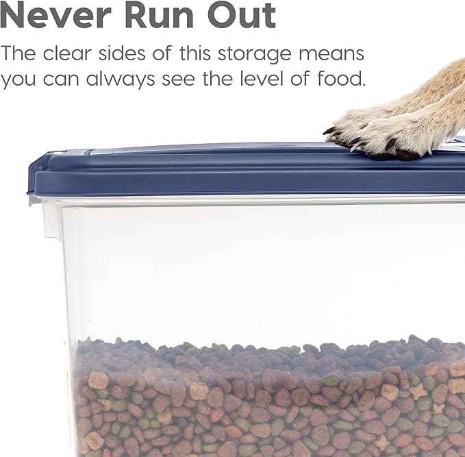 IRIS USA Airtight Dog Food Storage Container, Up to 30 lbs, Attachable Wheels, for Dog Cat Bird and other Pet Food Storage Bin, Keep Fresh, Easy Mobility, BPA Free, Navy