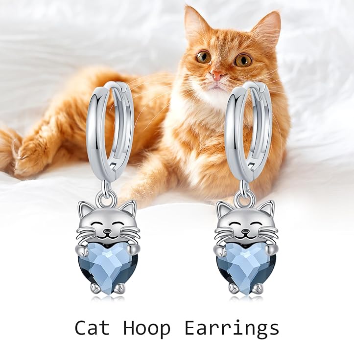 925 Sterling Silver Cat Earrings Cute Animal Kitten Stud Earrings cat Jewelry Gifts for Women Girls Hypoallergenic Earrings for Sensitive Ears