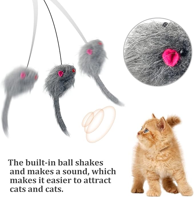 Andiker 5Pcs Interactive Cat Toys for Indoor Cats, Triangular Hook Door Frame Cat Toy with The Adjustable Elastic Rope Cat Mouse Toy and 4pcs Cats Springs Self-Playing Cat Catching Toys (Hang)