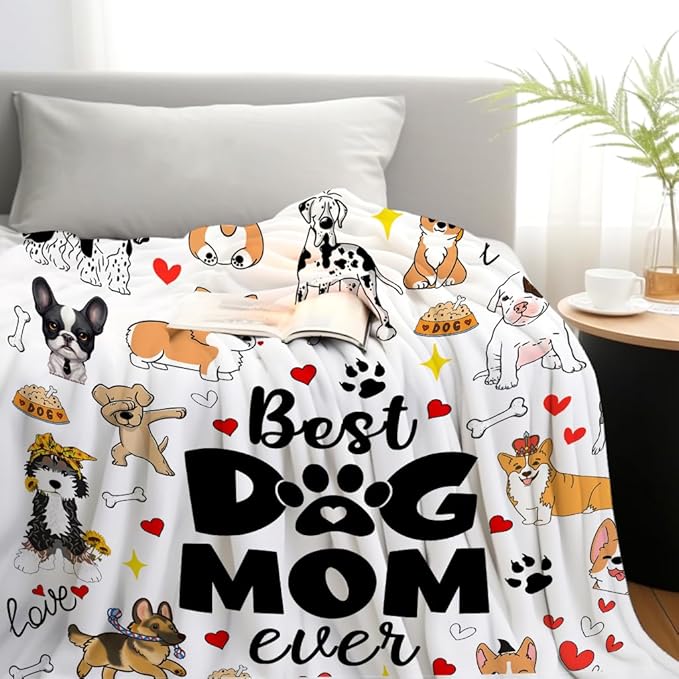 Dog Mom Blanket Just A Girl Who Loves Dog Throw Blanket Gifts for Cat Lovers Soft Flannel Animals Pet Pattern Gift for Kids Adults 50"X40"