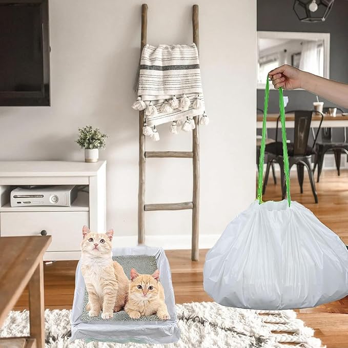 42Pcs Sifting Cat Litter Box Liners with Holes, Large Drawstring Cat Litter Pan Bags Cat Waste Litter Bags Pet Cat Supplies (37" x 18")