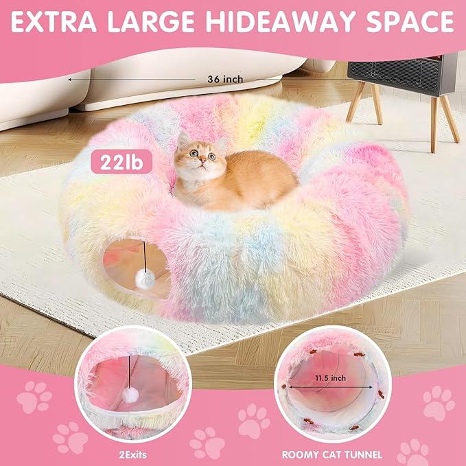car Bed for Indoor Cats,Multifunctional cat Tunnel Suitable for Small, Medium and Large Cats (Colorful)