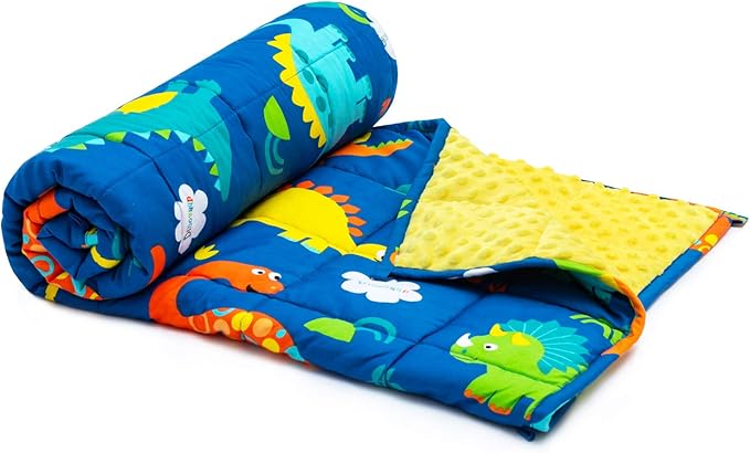 Sivio Weighted Blanket,100% Cotton and Minky Fleece Throw Blanket with Beads, Reversible Heavy Blanket, 3lbs 36x48 Inch, Blue Dinosaur