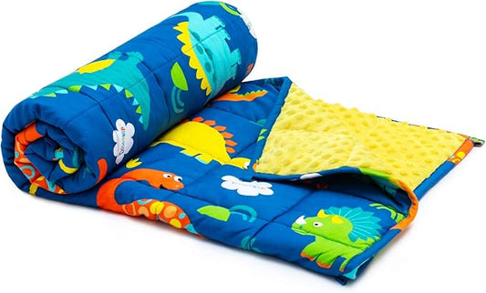 Sivio Weighted Blanket,100% Cotton and Minky Fleece Throw Blanket with Beads, Reversible Heavy Blanket, 3lbs 36x48 Inch, Blue Dinosaur