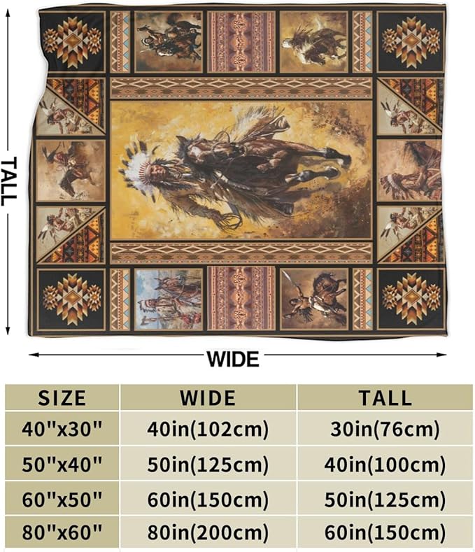 Native Americans Indian Blanket for Woman Indian Throw Blanket Indian Chief Decor Stuff Merch Cozy Fleece Fuzzy Warm Soft Lightweight Plush Bedding Native American Gifts for Girls Men Couh 50"X40"