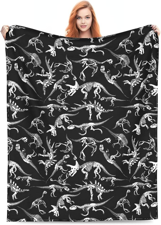Dinosaur Skeleton Throw Blanket Soft Cozy Plush Warm Fleece Blanket for Sofa Couch Bed 80"X60"