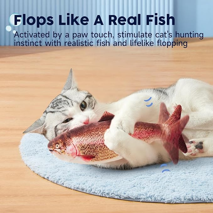 Potaroma Electric Flopping Fish 10.5", Moving Cat Kicker Fish, Floppy Fish Toy for Small Dogs Wiggle Fish Catnip Toys, Motion Kitten Toy Interactive Toys for Exercise, Mice Animal Toys