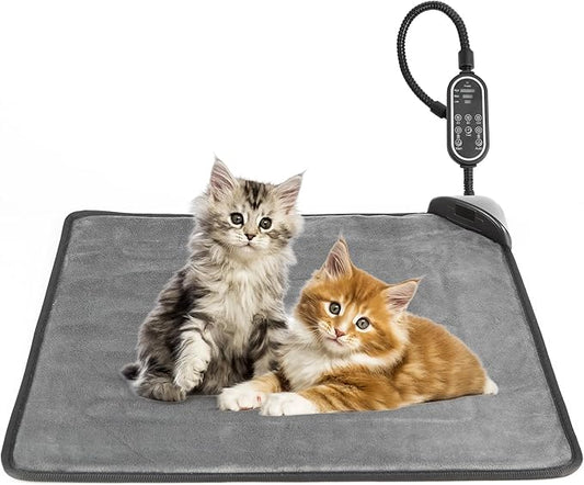 Cat Heating Pad & Dog Heating Pad, 3 Timer and 3 Level Temperature Smart Sensor Electric Pet Heating Pad with Chew Resistant Cord, Indoor Outdoor Warm Heated Bed for Dogs Cats -17.7x17.7