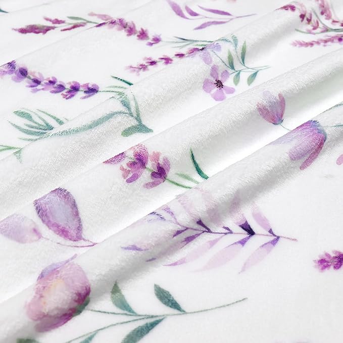 Purple Lavender Floral Throw Blanket Flower Botanical Throw Blankets Ultra Soft Cozy Flannel Throw Blanket Lightweight Fleece Fuzzy Plush Throw Blankets for Bed Chair Couch 50" X 60"