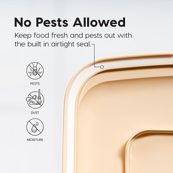 IRIS USA WeatherPro Airtight Dog Food Storage Container, Up to 58 lbs, Attachable Wheels, For Dog Cat Bird and Other Pet Food Storage Bin, Keep Fresh, Translucent Body, Clear/Almond