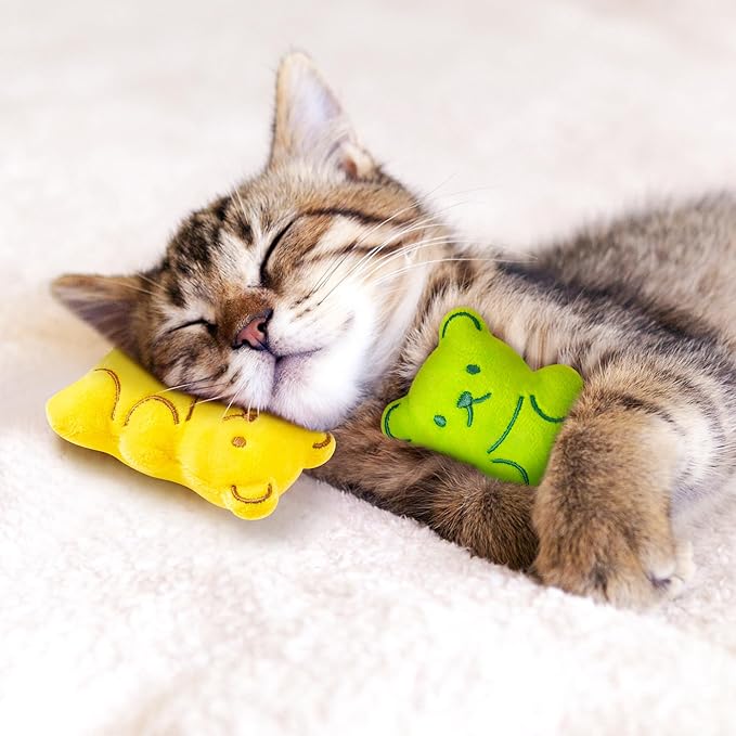 MALLMALL6 Catnip Toys for Cat - 5Pcs Gummy Colorful Bear Catmint Interactive Cat Toy for Indoor Cats, Soft Plush Candy Cat Supplies, Kitten Teething Chew Toy Set, Cute Pet Gifts for Cat Lover