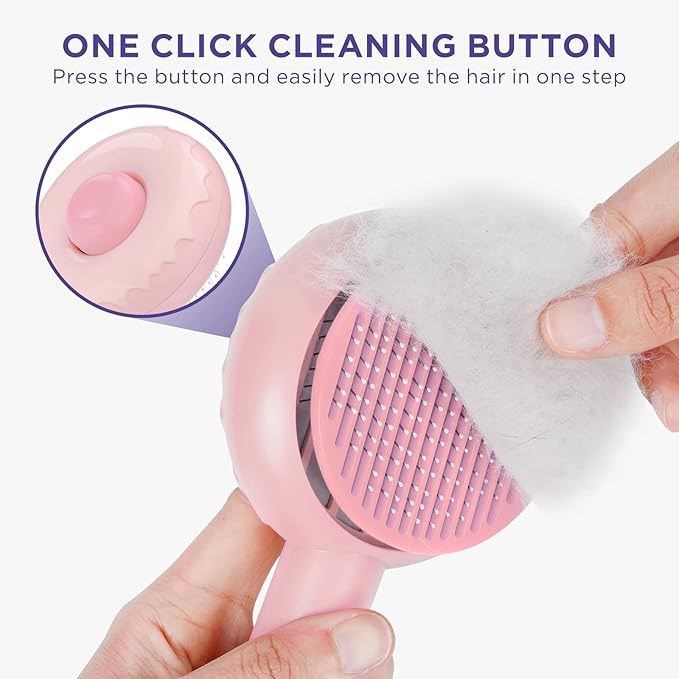 HICC GROOM! Pet Grooming Brush for Cats and Dogs, Self-Cleaning Sliker Brush, Pink