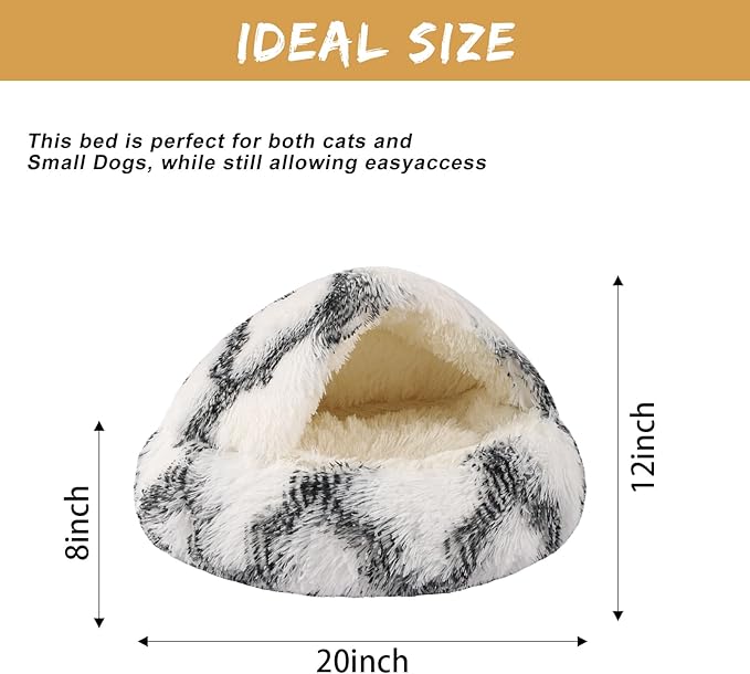 Dog Beds for Small Dogs, Cat Bed Cave, Washable Cute Cat Bed, Cozy Nook Pet Bed for Dogs or Cats, Anti-Slip Puppy Bed Fits up to 12 lbs Pets(Grey-White, 20" x 20")